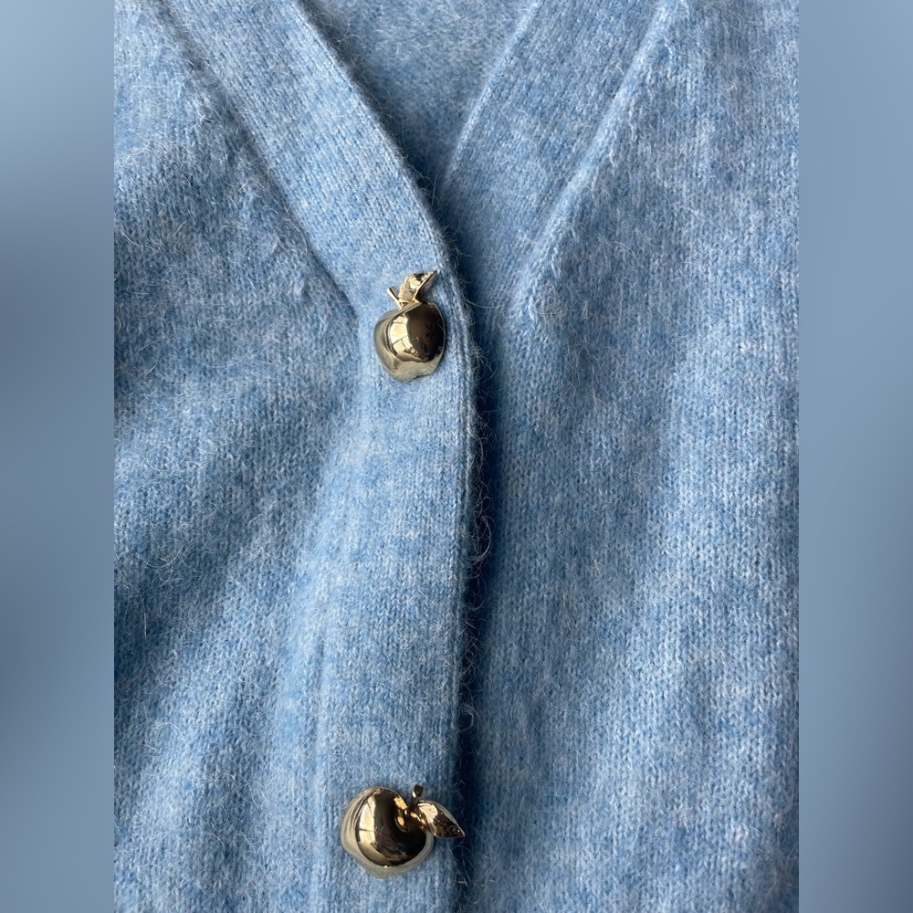 Paris Atelier & Other Stories Light Blue Wool Blend Cardigan Apple Button Small - Picture 3 of 5
